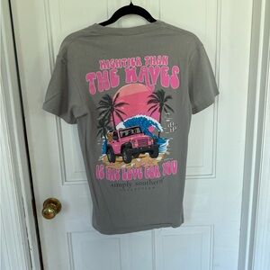 Simply Southern Gray T-Shirt with Pink Graphic “ mightier than the waves”